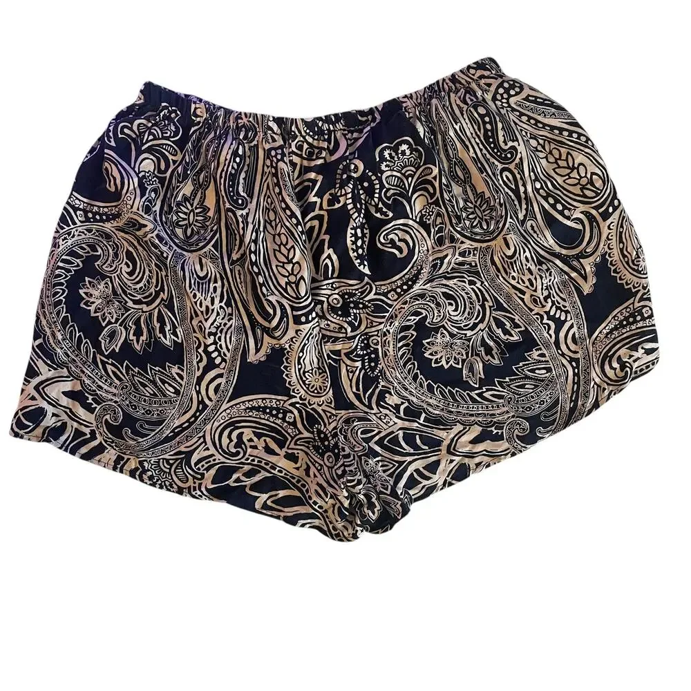 Fig & Olivia Paisley High Waisted Shorts Womens Size 3X Navy Pull On Boho